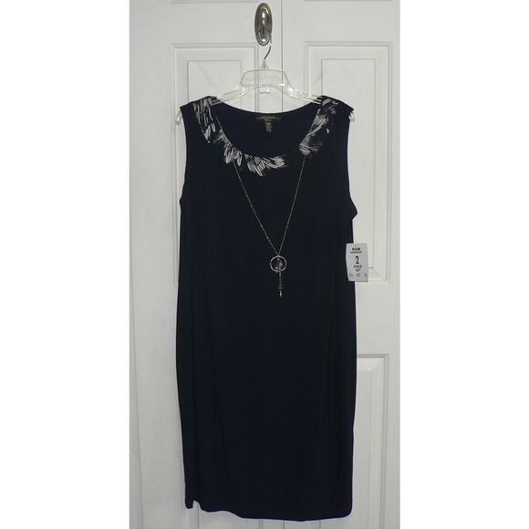 R&M Richards Plus Size Scoop Neck Sleeveless A-Line Dress Necklace Navy 16W $79 - Picture 3 of 5